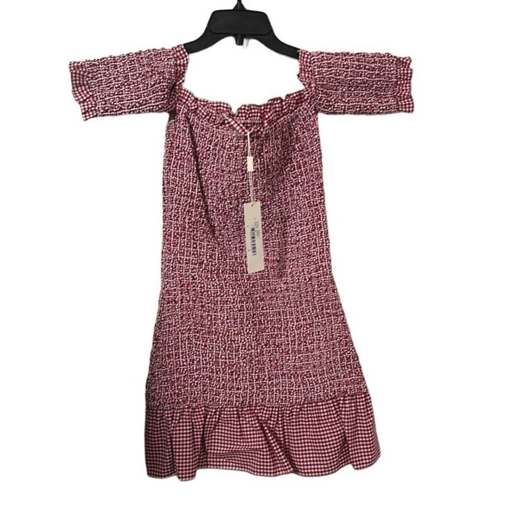 Petersyn X Revolve Women's Benson Red Ruffle Rushed Off Shoulder Dress Size S